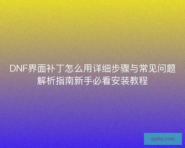 DNF界面补丁怎么用详细步骤与常见问题解析指南新手必看安装教程