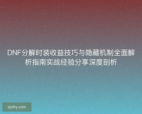 DNF分解时装收益技巧与隐藏机制全面解析指南实战经验分享深度剖析